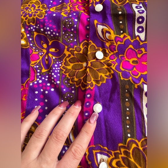 70s Vintage Acrylic Barkcloth Honeymoon Set - Dress and Shirt - Picture 13 of 14